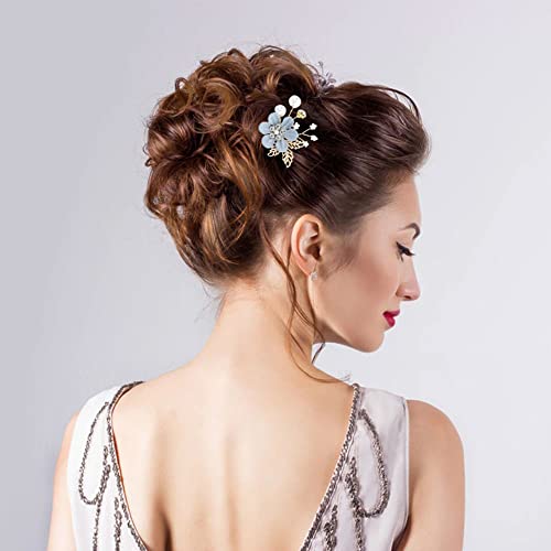 inSowni 20 Pack Classy Dusty Blue Flower Bridal Wedding Hair Side Combs+Floral Hair Pins+Twist Spiral Pearl Hair Pins Clips Pieces Formal Prom Headpieces Accessories for Brides Bridesmaids Women Girls - Image 4