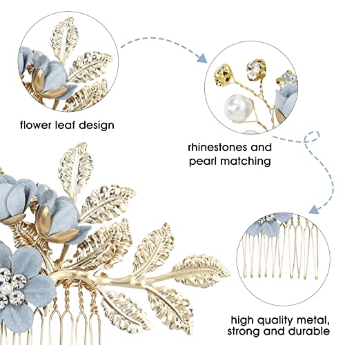 inSowni 20 Pack Classy Dusty Blue Flower Bridal Wedding Hair Side Combs+Floral Hair Pins+Twist Spiral Pearl Hair Pins Clips Pieces Formal Prom Headpieces Accessories for Brides Bridesmaids Women Girls - Image 5