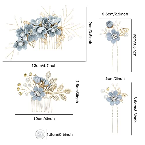 inSowni 20 Pack Classy Dusty Blue Flower Bridal Wedding Hair Side Combs+Floral Hair Pins+Twist Spiral Pearl Hair Pins Clips Pieces Formal Prom Headpieces Accessories for Brides Bridesmaids Women Girls - Image 6