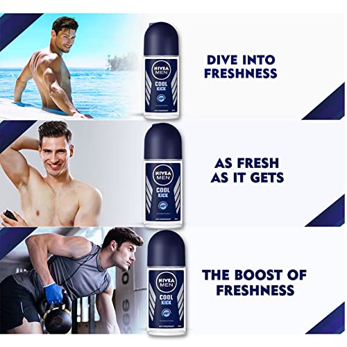 Nivea for Men Cool Kick Anti-Transpirant Deodorant ROLL-ON, 50 ML / 1.7 OZ (PACK OF 3) - Image 2