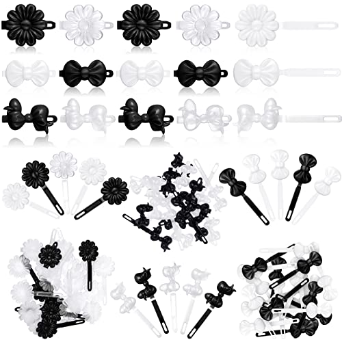 Janinka 72 Pieces Self Hinge Plastic Hair Clips: 80s 90s Cartoon Hairpins, Colorful Cute Clips for Toddler Girls (White Black Clear, Classic)