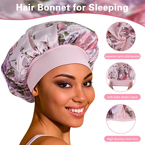 Satin Bonnet Silk Bonnet Hair Bonnet for Sleeping- 6 Pack Bonnets for Black Women with Wide Elastic Band for Curly Hair - Image 4