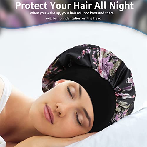 Satin Bonnet Silk Bonnet Hair Bonnet for Sleeping- 6 Pack Bonnets for Black Women with Wide Elastic Band for Curly Hair - Image 6