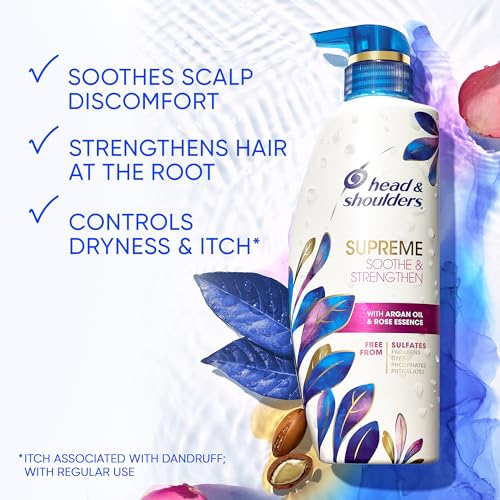 Head & Shoulders Supreme Dandruff Shampoo with Argan Oil, Anti Dandruff Scalp Treatment, Sulfate Free, Soothes Scalp, Deep Moisturization, Controls Itch, Natural Rose Essence, 28.2 Fl Oz - Image 2