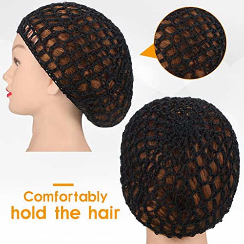 4 Pieces Mesh Crochet Hair Net Rayon Knit Snood Hat Thick Short Women Hairnet Snoods Cover Ornament for Sleeping (Black, Gray) - Image 2