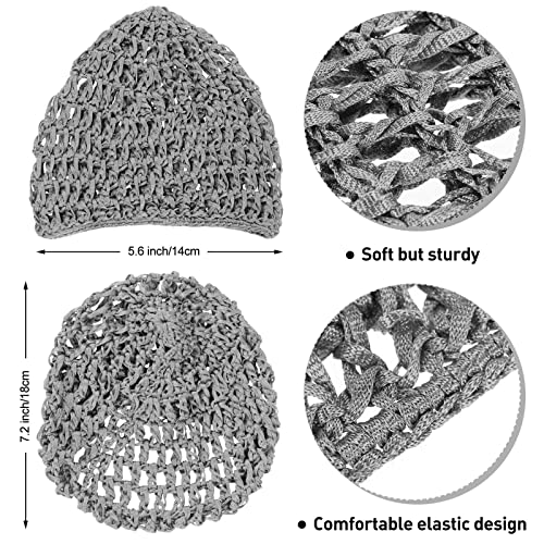 4 Pieces Mesh Crochet Hair Net Rayon Knit Snood Hat Thick Short Women Hairnet Snoods Cover Ornament for Sleeping (Black, Gray) - Image 3