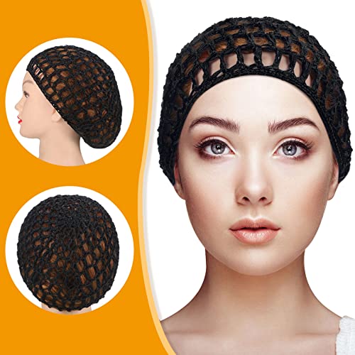 4 Pieces Mesh Crochet Hair Net Rayon Knit Snood Hat Thick Short Women Hairnet Snoods Cover Ornament for Sleeping (Black, Gray) - Image 7