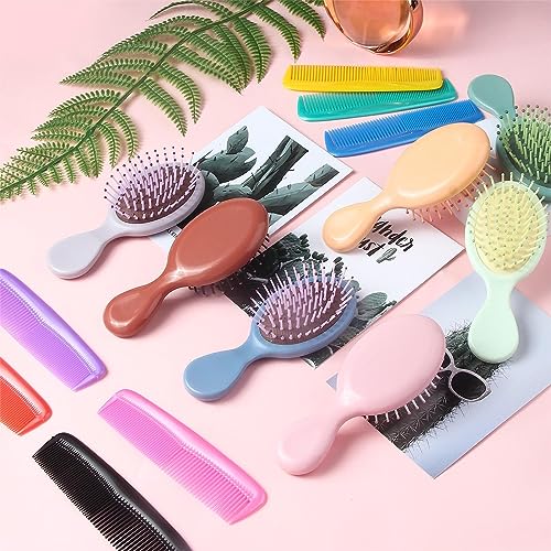 ANSLCA Bulk Mini Brush Set - 28 Pack: 14 Travel Mini Brushes + 14 Wide Detangling Mini Combs for Wet/Dry Hair (Stylish Colorful) - Image 6