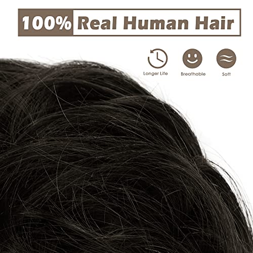 BARSDAR Human Hair Bun Extension - Human Hair Bun Scrunchie for Women Girls - Real Hair Buns Hair Piece Large Black Hair Bun Extensions Updo Chignons Daily - Natural Black - Image 2