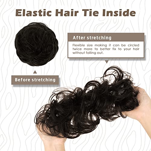 BARSDAR Human Hair Bun Extension - Human Hair Bun Scrunchie for Women Girls - Real Hair Buns Hair Piece Large Black Hair Bun Extensions Updo Chignons Daily - Natural Black - Image 3