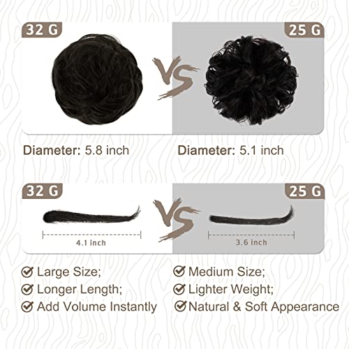 BARSDAR Human Hair Bun Extension - Human Hair Bun Scrunchie for Women Girls - Real Hair Buns Hair Piece Large Black Hair Bun Extensions Updo Chignons Daily - Natural Black - Image 4