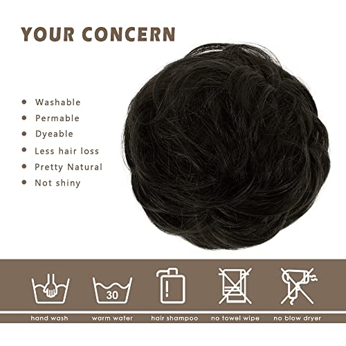 BARSDAR Human Hair Bun Extension - Human Hair Bun Scrunchie for Women Girls - Real Hair Buns Hair Piece Large Black Hair Bun Extensions Updo Chignons Daily - Natural Black - Image 5