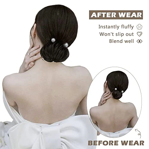 BARSDAR Human Hair Bun Extension - Human Hair Bun Scrunchie for Women Girls - Real Hair Buns Hair Piece Large Black Hair Bun Extensions Updo Chignons Daily - Natural Black - Image 7