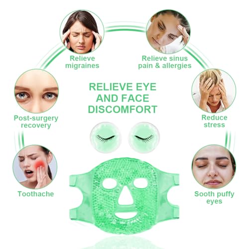 Face Eye Masks for Dark Circles and Puffiness, Migraines, Headache, Stress, Redness, Acne, Cooling Face Masks for Women Man, Hot Cold Use Ice Face Mask. (Green) - Image 2