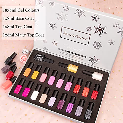 Lavender Violets Gel Nail Polish Kit - 18+3 Colors Glitter Purple Gray Silver Gold Soak-off UV LED Nail Gel Set with Base, Matte and Glossy Top Coat F985A - Image 2