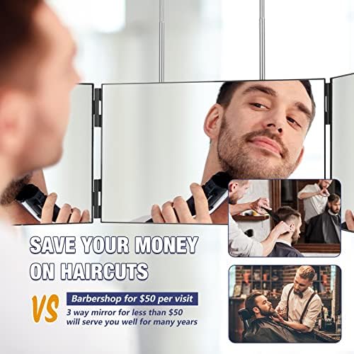 Dripex 3 Way Mirror for Self Hair Cutting, 360° Mirror for Men or Women, Trifold Self Haircut Mirror with Height Adjustable Hooks, for Makeup, Styling, Shaving, Braiding, Dye Hair (Black Without LED) - Image 3