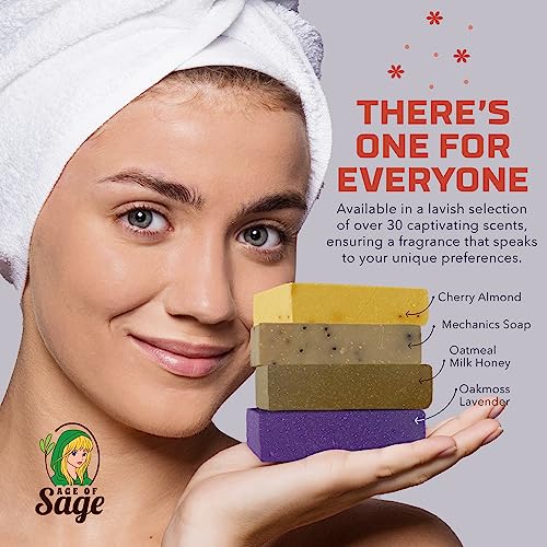 Moisturizing Cold Process Artisan Natural Bar Soap Gift Set for Women - 4pk Honey & Him Scent: Cherry Almond, Oatmeal Milk Honey, Oakmoss Lavender, & Mechanics Soap - Image 4