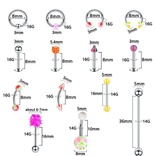 120PCS Body Piercing Kit Surgical Steel 14G 16G 20G BCR CBR Labret Lip Rings Cartilage Daith Earrings Nose Septum Nose Studs Belly Button Rings Piercing Jewelry Needles Gloves Clamps Tools - Image 2