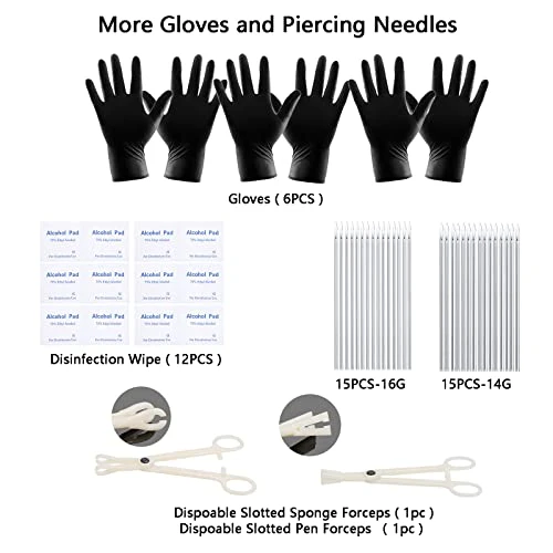 120PCS Body Piercing Kit Surgical Steel 14G 16G 20G BCR CBR Labret Lip Rings Cartilage Daith Earrings Nose Septum Nose Studs Belly Button Rings Piercing Jewelry Needles Gloves Clamps Tools - Image 3
