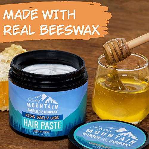 Rocky Mountain Barber Company Kids Hair Styling Paste for Boys - Large 4 oz Tub - Medium Hold Gel for All Hairstyles - Citrus Scent - Image 4