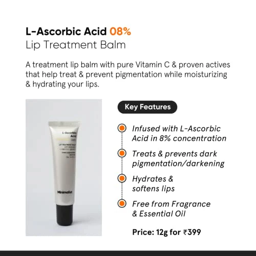 Minimalist Lip Treatment Balm for Lightening Dark Lips, Hydrating & Softening | 8% L-Ascorbic Acid with Vitamin E, Radianskin & Glycerine | For Women & Men | 0.42 Oz / 12 gm - Image 2