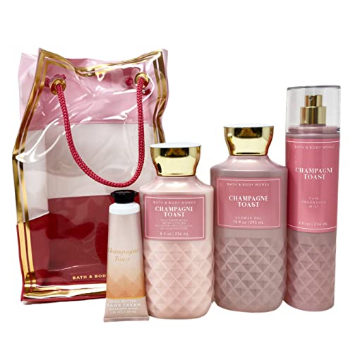 Bath and Body Works CHAMPAGNE TOAST Gift Bag Set - Body lotion - Shower Gel and Fine Fragrance Mist Plus a Shea Butter Hand Cream arranged inside a transparent gift bag - Image 2