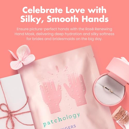 Patchology Rosé Fingers Renewing Hand Mask - Strawberry-Scented Moisturizing Gloves with Shea Butter for Dry & Cracked Hands, Repairing Hand Treatment for Baby Soft Skin, Self-Care Essential - 1 Pair - Image 7