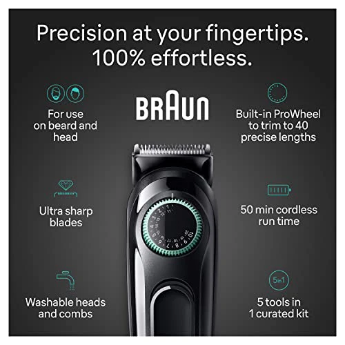 Braun All-In-One Style Kit Series 3 3450, 5-in-1 Trimmer for Men with Beard Trimmer, Ear & Nose Trimmer, Hair Clippers & More, Ultra-Sharp Blade, 40 Length Settings and Washable - Image 3