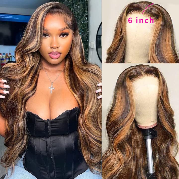 Aicrelery 26 Inch Highlight 13x6 Body Wave HD Transparent Lace Front Wigs Human Hair 4/27 Honey Blonde Body Wave Lace Frontal Wig For Women 180% Density Glueless Ombre Wig Pre Plucked with Baby Hair - Image 3