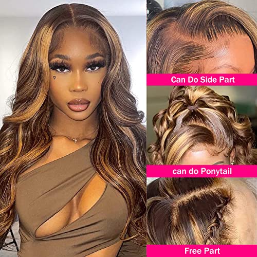 Aicrelery 26 Inch Highlight 13x6 Body Wave HD Transparent Lace Front Wigs Human Hair 4/27 Honey Blonde Body Wave Lace Frontal Wig For Women 180% Density Glueless Ombre Wig Pre Plucked with Baby Hair - Image 6
