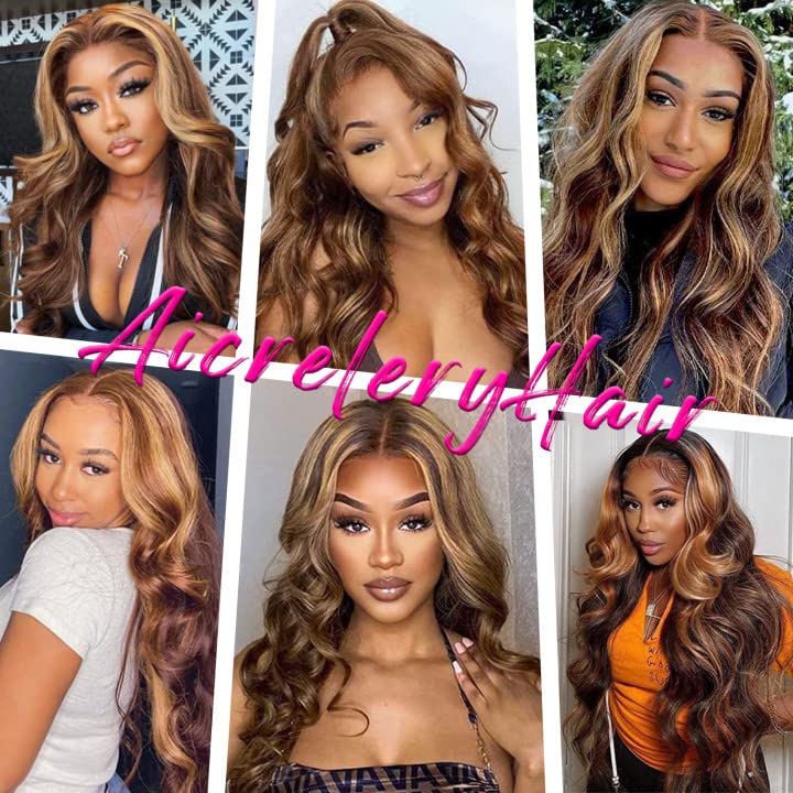 Aicrelery 26 Inch Highlight 13x6 Body Wave HD Transparent Lace Front Wigs Human Hair 4/27 Honey Blonde Body Wave Lace Frontal Wig For Women 180% Density Glueless Ombre Wig Pre Plucked with Baby Hair - Image 8