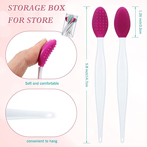 Patelai 24 Pcs Silicone Exfoliating Lip Brush with Container, Double Sided Silicone Lip Scrubber Soft Cleaning Brush Face Cleaning Applicator for Plump Smoother Lip Appearance(Pink, Green, Purple) - Image 3