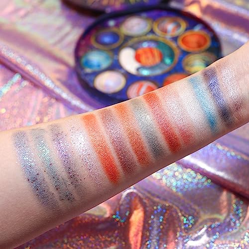 Galactic Assemble Eyeshadow Palette 14 Colors Glitter Shimmer Metallic Eye Shadow Pallet Brown Blue Galaxy Eye Makeup Palettes Create Space-like Eyes Make up Vegan & Talc Free - Image 6