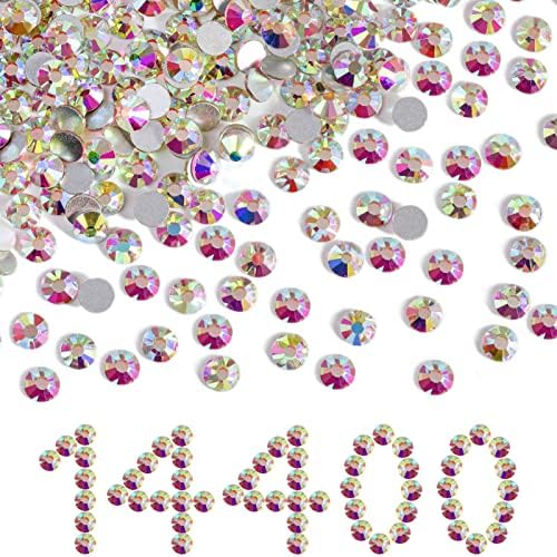 Beadsland Flatback Rhinestones Bulk,14400pcs AB Crystal Rhinestones for Nails Crafts Clothes DIY Decoration, Crystal AB, SS16, 3.8-4.0mm