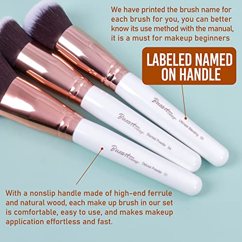 Bueart Design 18Pcs ULTRA SOFT Wood Handle Makeup Brushes set Make up brushes face brush Foundation Powder Blending Blush brushes (Pearl White) - Image 5