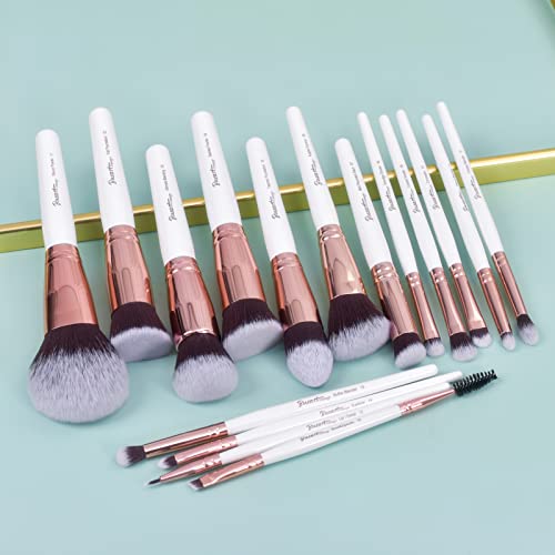 Bueart Design 18Pcs ULTRA SOFT Wood Handle Makeup Brushes set Make up brushes face brush Foundation Powder Blending Blush brushes (Pearl White) - Image 6
