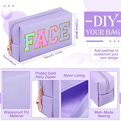 Sanwuta 9 Pcs Preppy Makeup Bag PU Leather Cosmetic Bag Makeup Pouch Plain Waterproof Toiletry Organizers for Traveling Preppy Travel Purse(Purple) - Image 2