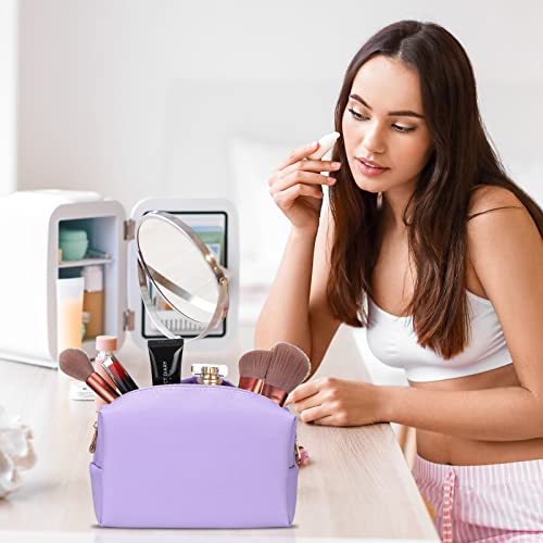 Sanwuta 9 Pcs Preppy Makeup Bag PU Leather Cosmetic Bag Makeup Pouch Plain Waterproof Toiletry Organizers for Traveling Preppy Travel Purse(Purple) - Image 5