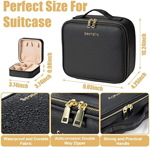 Makeup Travel Bag with LED Lighted Mirror Adjustable Brightness Portable Waterproof Makeup Case with Adjustable Dividers, Make up Train Case Organizer Makeup Brush Accessories and Tool Case - Image 3