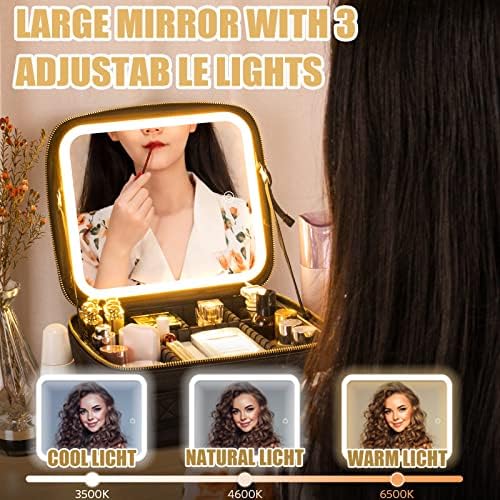 Makeup Travel Bag with LED Lighted Mirror Adjustable Brightness Portable Waterproof Makeup Case with Adjustable Dividers, Make up Train Case Organizer Makeup Brush Accessories and Tool Case - Image 5