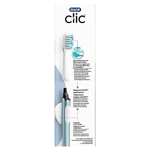 Oral-B Clic Manual Toothbrush (Aqua) with 2 Replaceable Brush Heads and Magnetic Brush Mount - Image 5