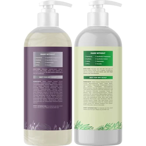 Sulfate Free Shampoo and Conditioner Set - Tea Tree Sage and Rosemary Shampoo and Conditioner for Dry Flaky Scalp Care - Deep Cleansing Color Safe Shampoo and Conditioner for Damaged Dry Hair Care - Image 6