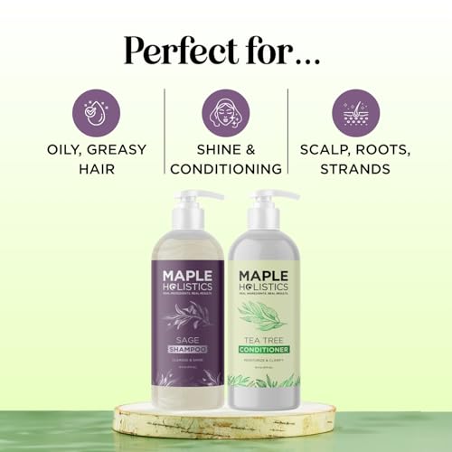 Sulfate Free Shampoo and Conditioner Set - Tea Tree Sage and Rosemary Shampoo and Conditioner for Dry Flaky Scalp Care - Deep Cleansing Color Safe Shampoo and Conditioner for Damaged Dry Hair Care - Image 7