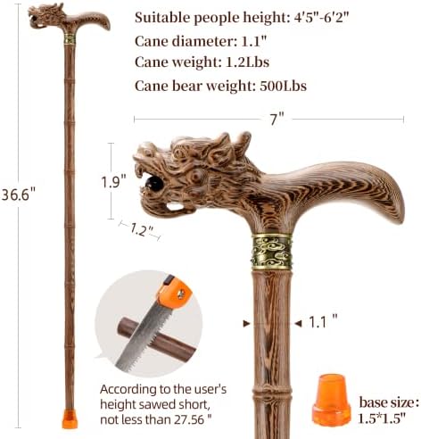 Wooden Cane, Hand Carved High-end Walking Cane for Men and Women, Lightweight Design Support Up to 500lbs Dragon Canes for Seniors, Suitable for Discerning Personal and Gift Use - Image 6