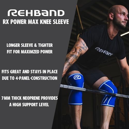 Rehband 7mm Power Max Knee Compression Sleeve for Strength Sports, Competition Grade, Neoprene Knee Sleeves for Bodybuilding & Heavy Powerlifting, Colour:Blue - 1 Pair, Size:Medium - Image 3