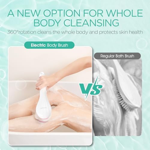 VOYOR Electric Body Brush Back Scrubber for Shower Rechargeable Exfoliating Bath Brush Powered Shower Brush with Non-Slip Long Handle Deep Cleansing, Exfoliation, Massaging Spin Brush BC100 (Pink) - Image 3