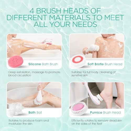 VOYOR Electric Body Brush Back Scrubber for Shower Rechargeable Exfoliating Bath Brush Powered Shower Brush with Non-Slip Long Handle Deep Cleansing, Exfoliation, Massaging Spin Brush BC100 (Pink) - Image 5