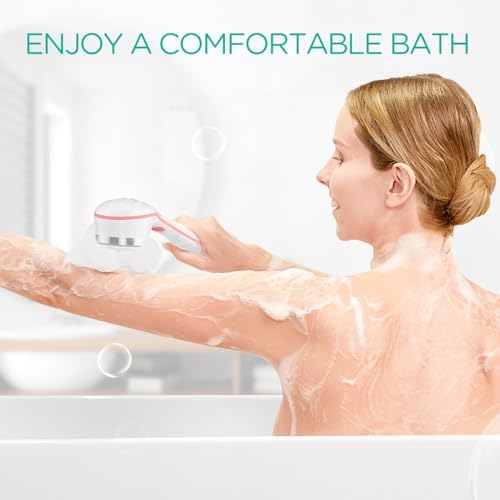 VOYOR Electric Body Brush Back Scrubber for Shower Rechargeable Exfoliating Bath Brush Powered Shower Brush with Non-Slip Long Handle Deep Cleansing, Exfoliation, Massaging Spin Brush BC100 (Pink) - Image 7