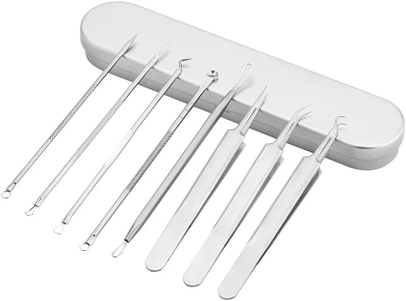 Blackhead Remover Set 8 Pcs Stainless Steel Whitehead Blemish Removal Tool with Portable Metal Case