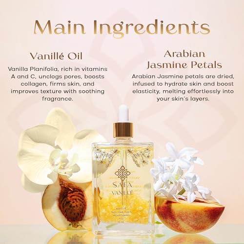 SAFA Vanillé Oil - Organic Oil for Face, Body, Hair, Nails & Aromatherapy | Vanilla Extract & Jasmine Petals - Essential Oil for Diffusers | After Shower Body Oil | Skin Moisturiser (4 Fl Oz) - Image 2